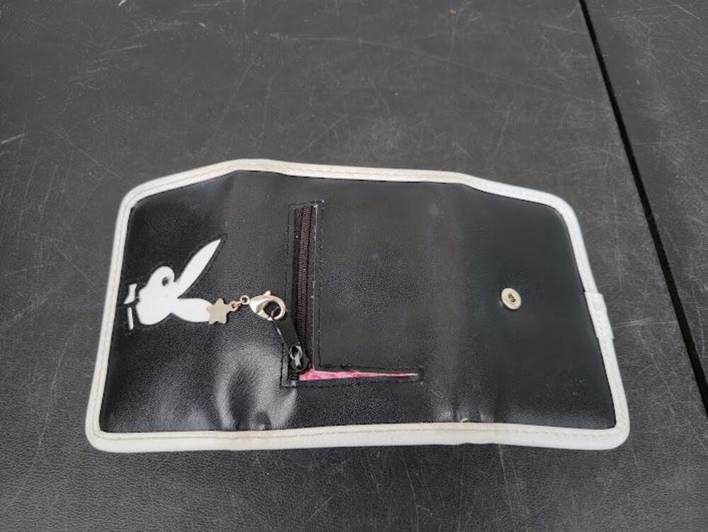 Playboy Wallet Womens One Size Black Logo Bunny Tri-Fold Faux Leather Zip Coin